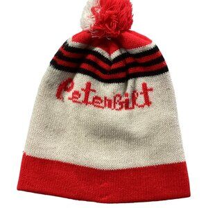 Peterbilt Knit Beanie With a Pom Pom, Red, Black & White, One Size